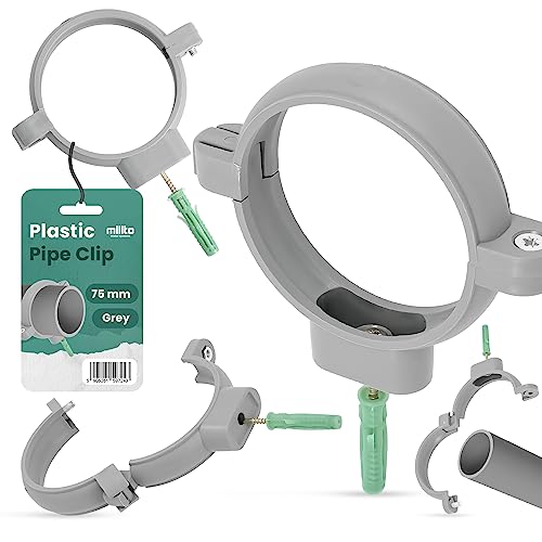 Millto™ Rohrschelle Kunststoff Halterung Rohr Klemme 75mm Stockschraube Dübel Rohrhalter Wasserrohrhalter Abwasserrohrschelle Kanalisationsrohrschelle Abwasserrohrhalterung von Millto
