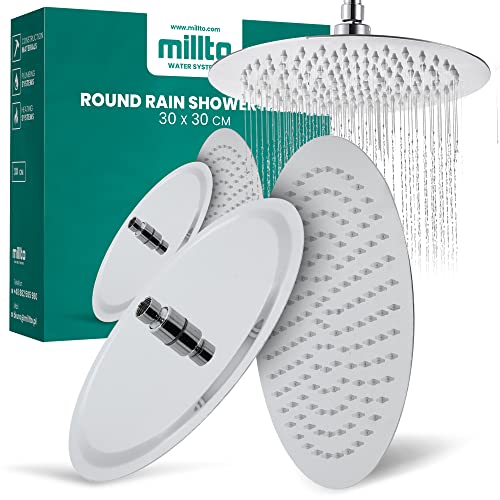 Millto™ Runder Edelstahl Duschkopf Regendusche 30 cm | Regenduschkopf Gross 12 Zoll Brausekopf Dusche Armaturen Anti-Kalk | Kopfbrause Chrom Ultradünn Wassersparender Duscharmatur von Millto