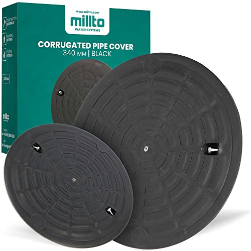 Millto™ Schachtabdeckung Kunststoff Rund Ø DN340 Schwarz PP Kanaldeckel Schachtdeckel | Abflusssteigrohr Rohr Deckel Zisternendeckel Kl.A15 | Belastung bis 1,5 t Abdeckung gewelltes von Millto