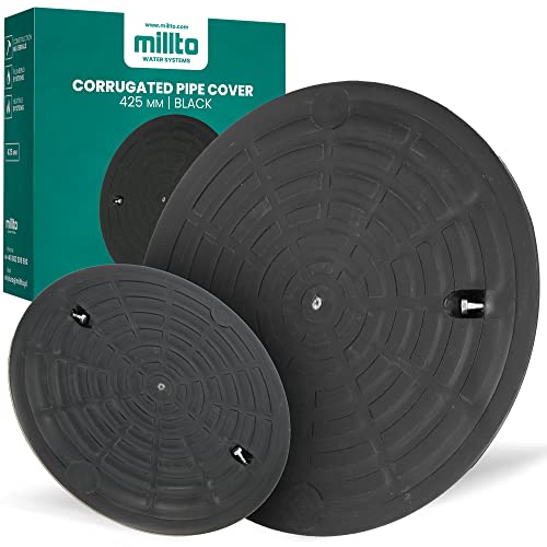Millto™ Schachtabdeckung Kunststoff Rund Ø DN425 Schwarz PP Kanaldeckel Schachtdeckel | Abflusssteigrohr Rohr Deckel Zisternendeckel Kl.A15 | Belastung bis 1,5 t Abdeckung gewelltes von Millto