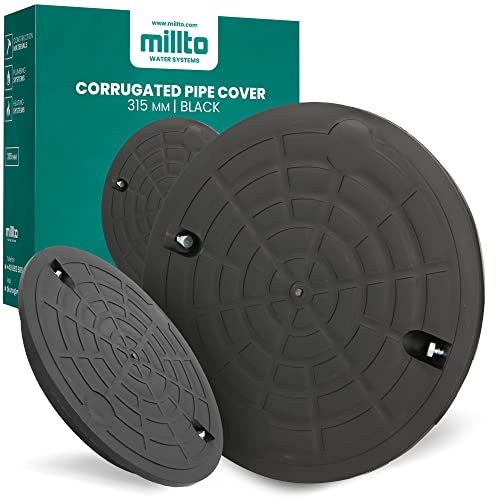 Millto™ Schachtabdeckung Kunststoff Rund Ø DN315 Schwarz PP Kanaldeckel Schachtdeckel | Abflusssteigrohr Rohr Deckel Zisternendeckel Kl.A15 | 1,5 t Wellrohr Abdeckung gewelltes von Millto