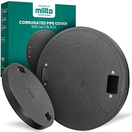 Millto™ Schachtabdeckung Kunststoff Rund Ø DN600 Schwarz PP Kanaldeckel Schachtdeckel | Abflusssteigrohr Rohr Deckel Zisternendeckel Kl. A15 | Belastung bis 1,5 t Abdeckung gewelltes von Millto