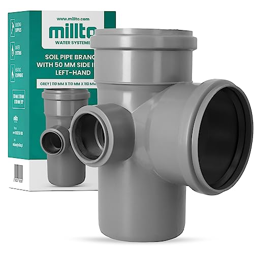 Millto™ T-Stück Kanalisationsrohr 110x110x110 mm 90º Fitting Verbinder mit Links Auslauf 110 mm Abwasserrohr Verbindungsstück für Abwasserkanalisation Kanalisationsanschluss Grau Polypropylen von Millto