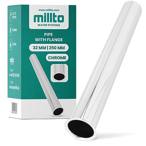 Millto™ Tauchrohr Bördelrohr mit Bördelrand Röhrensiphon 32 mm 250 mm Chrom Waschbecken Verlängerung Verstellrohr Flaschensiphon Waschtisch von Millto