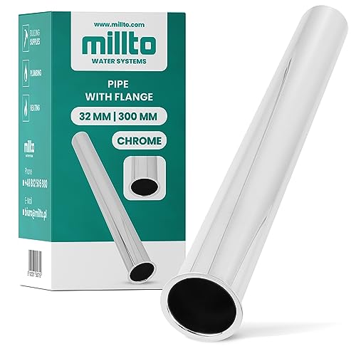 Millto™ Tauchrohr Bördelrohr mit Bördelrand Röhrensiphon 32 mm 300 mm Chrom Waschbecken Verlängerung Verstellrohr Flaschensiphon Waschtisch von Millto