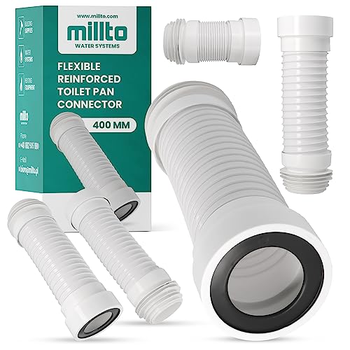 Millto™ WC Anschlussstutzen PVC Flexibel 110 x 400 mm Abfluss Weiß Pfannenanschluss Rohr Verstärkt Toilettenabfall Passend für Alle Konfigurationen von Millto