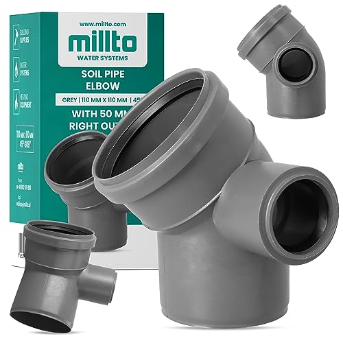 Millto™ Winkel Ablaufmuffe 110 x 110 mm 45° mit Rechtsseitiger Anschluss 50 mm Bodenrohr Abfallrohrkrümmer Einstellbar Abflussrohr Abwasserkanalisation Kunststoff PP Anschlussstück Formstücke von Millto