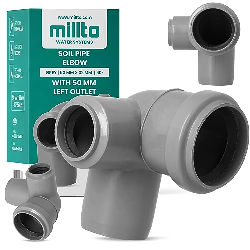 Millto™ Winkel Ablaufmuffe 50 x 32 mm 90° mit Linke Anschluss 32 mm Bodenrohr Abfallrohrkrümmer Einstellbar Abflussrohr Abwasserkanalisation Kunststoff PP Anschlussstück Formstücke von Millto