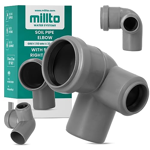 Millto™ Winkel Ablaufmuffe 50 x 32 mm 90° mit Rechtsseitiger Anschluss 32 mm Bodenrohr Abfallrohrkrümmer Einstellbar Abflussrohr Abwasserkanalisation Kunststoff PP Anschlussstück Formstücke von Millto