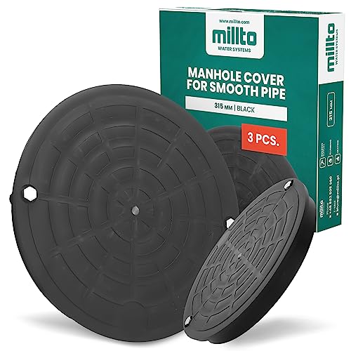 Millto 3X Schachtdeckel Kanaldeckel Kontrollschacht Abdeckung 315mm Glattrohr Schwarz Polypropylen-Schachtabdeckung Kanalisation Entwässerungssystem Rund Kl. A15 von Millto