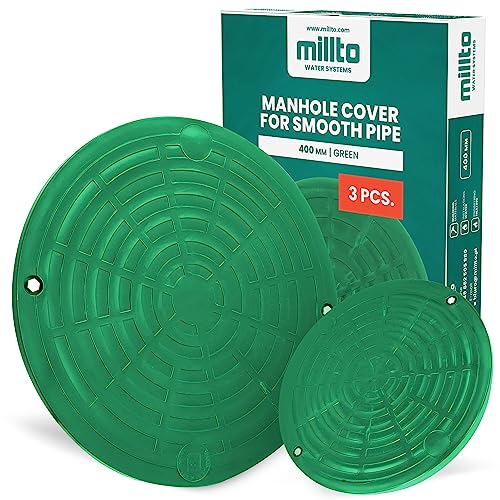 Millto 3X Schachtdeckel Kanaldeckel Kontrollschacht Abdeckung 400mm Glattrohr Grün Polypropylen-Schachtabdeckung Kanalisation Entwässerungssystem Rund Kl. A15 von Millto