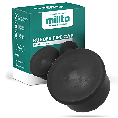 Millto™ Gummi-Abwasser Stopfen Kanalisation Installation Stopfen Kappe Abschlussstopfen Entwässerungssystem Rohr Endkappe Abdeckung Ø32 mm Schwarz von Millto