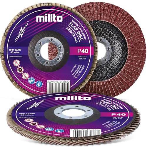 Millto Schleifscheibe Lamellenscheibe Fächerscheibe 125 x 22,2 mm Korn P40 T29 Metall Holz Schleifmop Schleifmopteller Winkelschleifer Fächerschleifscheibe Schnelles und Präzises Millto Schleifscheibe Lamellenscheibe Fächerscheibe 125 x 22,2 mm Korn P40 T29 Metall Holz Schleifmop Schleifmopteller Winkelschleifer Fächerschleifscheibe Schnelles und Präzises von Millto