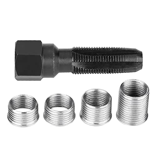 Zündkerzengewinde Reparatur Werkzeug, 5-teilig Zündkerzen Regewinde Gewindebohrer Werkzeuge aus Kohlenstoffstahl mit Einsätzen für 14 mm Zündkerzen von Milltrip