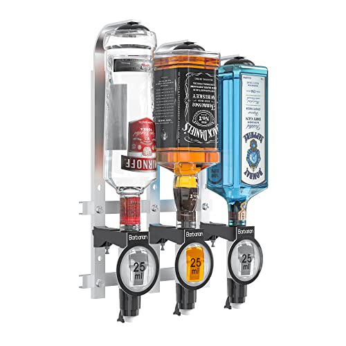Barbarian 3/4/6 Flaschenoptik für Spirituosen - Bar Butler 25ml Shot Messung Halterung Alkohol getränkespender getränkeportionierer flaschenhalter Wand Männerhöhle (3 Bottle Professional) von MillyAnne London