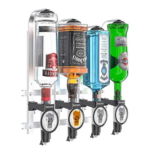 Barbarian 3/4/6 Flaschenoptik für Spirituosen - Bar Butler 25ml Shot Messung Halterung Alkohol getränkespender getränkeportionierer flaschenhalter Wand Männerhöhle (4 Bottle Professional) von MillyAnne London