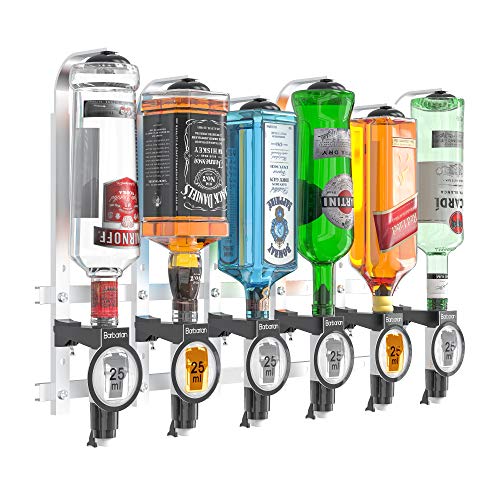 Barbarian 3/4/6 Flaschenoptik für Spirituosen - Bar Butler 25ml Shot Messung Halterung Alkohol getränkespender getränkeportionierer flaschenhalter Wand Männerhöhle (6 Bottle Professional) von MillyAnne London