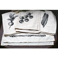 Satz Von 4 Natürliche Gemüse Küche Handtücher, Siebdruck Teetücher, Geschirrhandtücher von MillysMudra