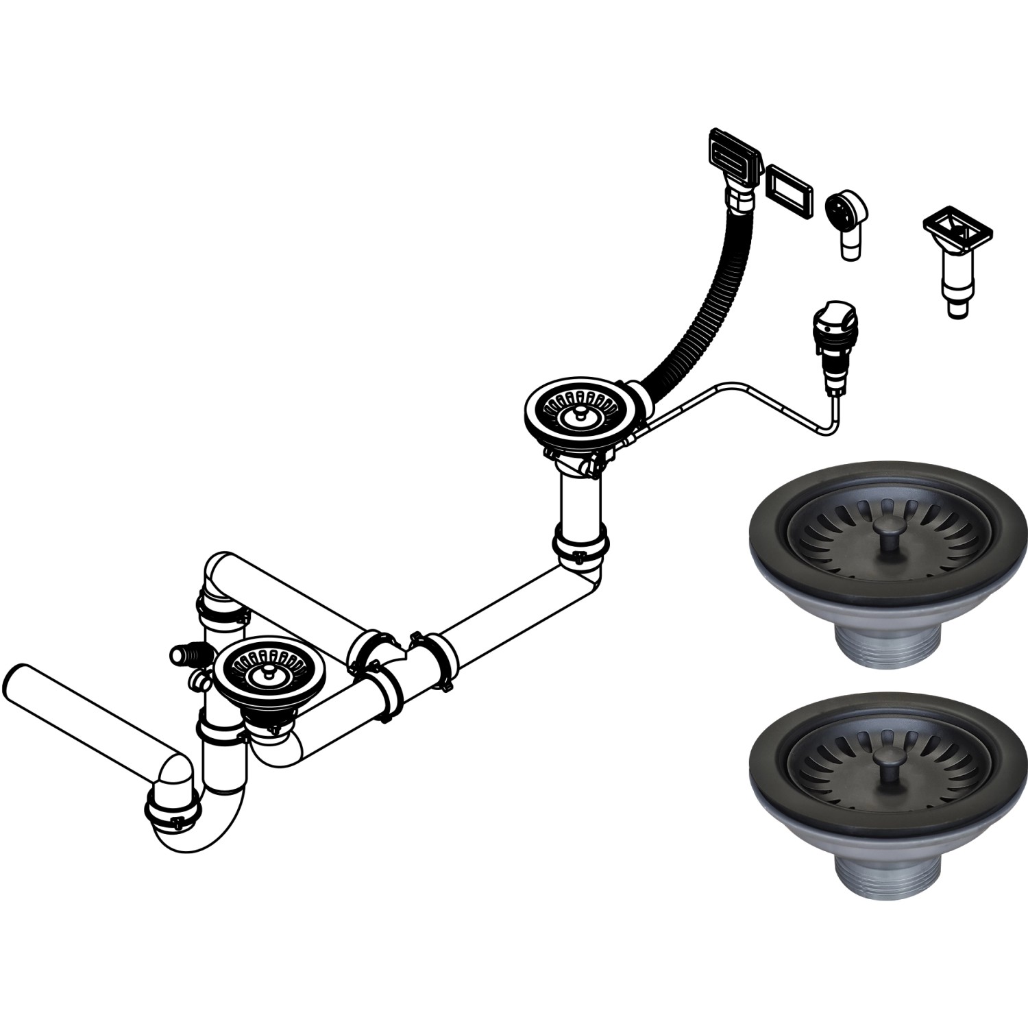 Miló Röhrensiphon-Set für Doppelbecken mit Exzenter Mattschwarz Ø 114 mm Miló Röhrensiphon-Set für Doppelbecken mit Exzenter Mattschwarz Ø 114 mm von Miló