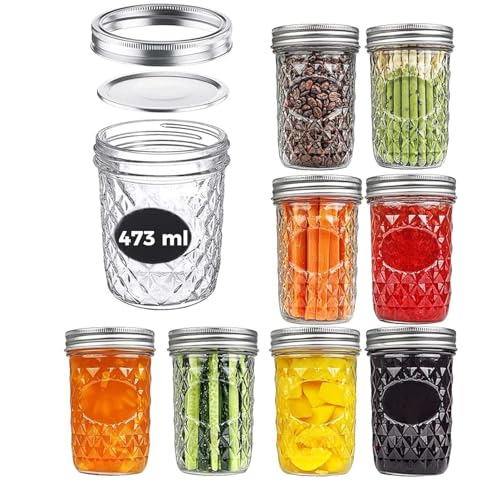 12 Stück Mason Jars Glas mit Deckel,473 ml EinmachgläSer Mit Schraubdeckel,Einmachgläser mit breiter Öffnung,Marmeladengläser,Vorratsgläser für Marmelade, Honig, Hochzeitsgeschenke, Babynahrung von Miloll