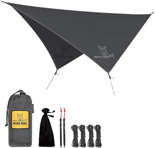 Tarp Wasserdicht 335 x 274cm, Ultraleicht Camping Zeltplane Camping Tent Tarp Ultraleicht, UV Schutz Camping Sonnensegel Zelt, mit ösen + 4 Erdnägel + 6 Seilen, Ultraleicht 535g Tarp Wasserdicht 335 x 274cm, Ultraleicht Camping Zeltplane Camping Tent Tarp Ultraleicht, UV Schutz Camping Sonnensegel Zelt, mit ösen + 4 Erdnägel + 6 Seilen, Ultraleicht 535g von Miloll