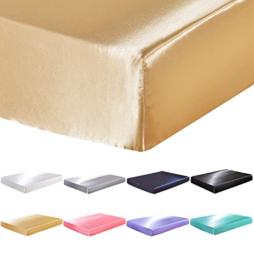 Milopon Topper Spannbettlaken 150x200 Satin Bettlaken für Boxspringbett (Gold) von Milopon