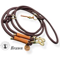 Leichte Verstellbare Leine Hundeleine Tauleine Für Welpen Und Hunde 8mm Ppm Seil - Sofort Versandfertig Braun Beschläge Messing Massiv von MilosTauwerk