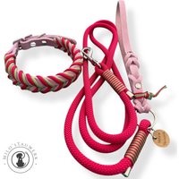 Set Leichte Verstellbare Leine Hundeleine Tauleine 8mm Seil Mit Handschlaufe Aus Fettleder Und Fettlederhalsband - Sofort Versandfertig von MilosTauwerk