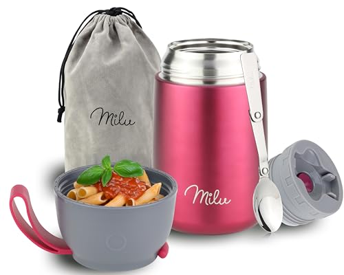Milu® Thermobehälter für Essen 650ml, Edelstahl Warmhaltebehälter mit Löffel, Thermobecher Essen, Thermo Lunchbox für Kinder, Erwachsene, Thermobox Suppen, Babybrei, Speisebehälter Berry, 650ml von Milu