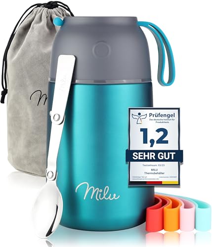 Milu® Thermobehälter 450, 650ml | Edelstahl Warmhaltebehälter | Essensbehälter | Speisegefäß Babynahrung | Essen warmhalten Behälter | Thermo Lunchbox | Müsli to go | Grün, 650ml von Milu