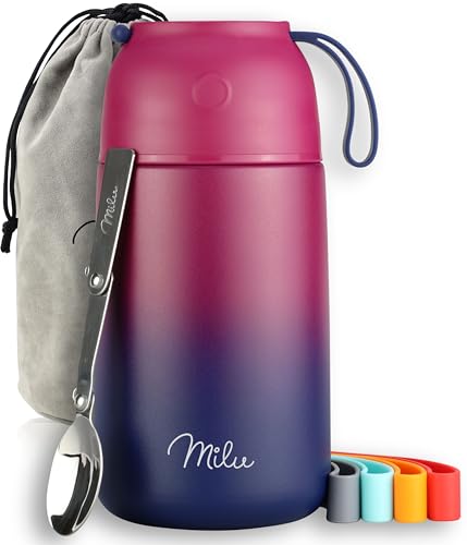 Milu® Thermobehälter für Essen 800ml, Edelstahl, Thermo Lunchbox, Suppenbehälter to go, Thermobox, Thermodose zum Warmhalten Suppen, Babybrei, Speisebehälter, breiwärmer unterwegs, Berry Blau 800ml von Milu