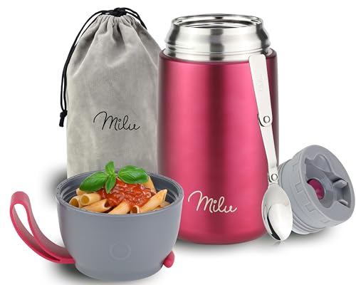 Milu® Thermobehälter für Essen 800ml, Edelstahl Warmhaltebehälter mit Löffel, Thermobecher Essen, Thermo Lunchbox für Kinder, Erwachsene, Thermobox Suppen, Babybrei, Speisebehälter Berry, 800ml von Milu