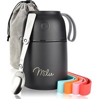 Milu Isolier-Speisebehälter schwarz 1 Thermobehälter mit Tasche, klappbarer Löffel, 5 farbige Trageschlaufen aus Gummi von Milu