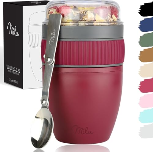 Milu Müslibecher to go 400ml MüsliMax Plastik Joghurtbecher für Müsli I auslaufsicherer Becher mit Löffel für Yoghurt/Porridge (Berry) von Milu