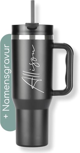 Milu Thermobecher 1200ml mit Strohhalm und Henkel – Ostergeschenke für Frauen & Männer I Geschenk Ideen Papa, Mama, Freund, Freundin I Geschenkideen zum Vatertag Muttertag I Geschenke Opa & Oma von Milu