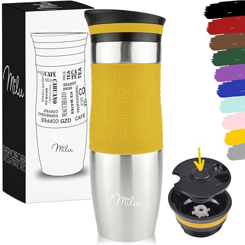 Milu Thermobecher Kaffee to go 370ml, 450ml Isolierbecher Kaffeebecher - 100% Auslaufsicher - Trinkbecher aus Edelstahl - Autobecher doppelwand Isolierung - Thermo Becher - Travel Mug (Mango, 450ml) von Milu