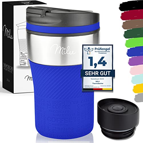 Milu Thermobecher Isolierbecher Kaffeebecher to go - 210ml 100% Auslaufsicher - Trinkbecher aus Edelstahl - Autobecher doppelwand Isolierung - Thermo Becher - Travel Mug (Blau) von Milu