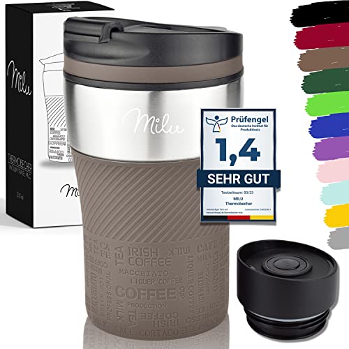 Milu Thermobecher Isolierbecher Kaffeebecher to go - 210ml 100% Auslaufsicher - Trinkbecher aus Edelstahl - Autobecher doppelwand Isolierung - Thermo Becher - Travel Mug (Braun) von Milu