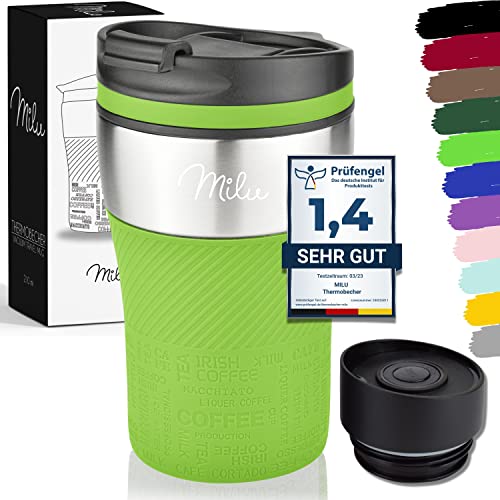 Milu Thermobecher Isolierbecher Kaffeebecher to go - 210ml 100% Auslaufsicher - Trinkbecher aus Edelstahl - Autobecher doppelwand Isolierung - Thermo Becher - Travel Mug (Grün) von Milu