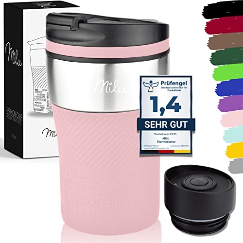 Milu Thermobecher Isolierbecher Kaffeebecher to go - 210ml 100% Auslaufsicher - Trinkbecher aus Edelstahl - Autobecher doppelwand Isolierung - Thermo Becher - Travel Mug (Rosa) von Milu