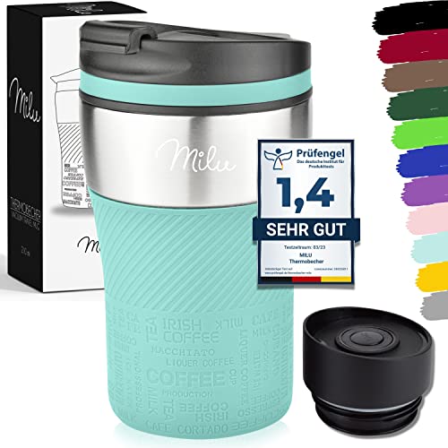 Milu Thermobecher Isolierbecher Kaffeebecher to go - 210ml 100% Auslaufsicher - Trinkbecher aus Edelstahl - Autobecher doppelwand Isolierung - Thermo Becher - Travel Mug (Türkis) von Milu