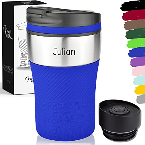 Milu Thermobecher mit Gravur - 210ml - Geschenkidee personalisiertes Geschenk mit Namen Weihnachten für Männer Frauen Mama Papa Freundin (Blau, 210ml) von Milu