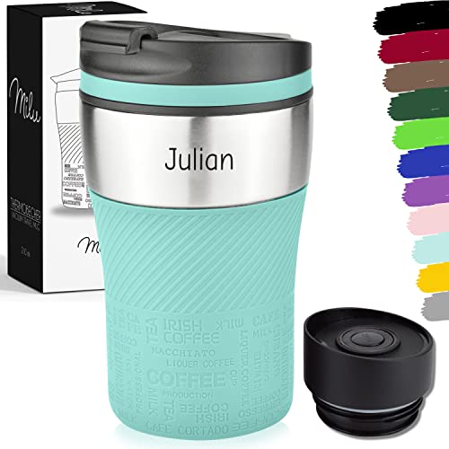 Milu Thermobecher mit Gravur - 210ml - Geschenkidee personalisiertes Geschenk mit Namen Weihnachten für Männer Frauen Mama Papa Freundin (Türkis, 210ml) von Milu