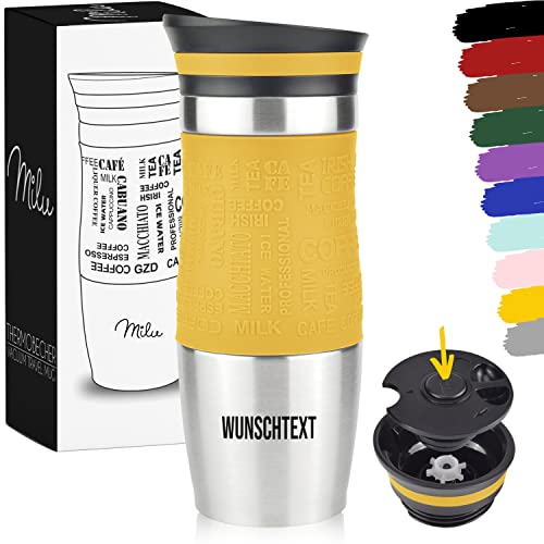 Milu Thermobecher mit Gravur - 370ml 450ml - Geschenkidee personalisiertes Geschenk mit Namen Weihnachten für Männer Frauen Mama Papa Freundin (370ml, Mango) von Milu