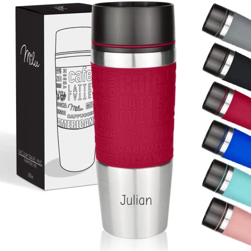 Milu Thermobecher mit Gravur 380ml Geschenkidee personalisiertes Geschenk Geburtstagsgeschenk Weihnachten für Männer Frauen Mama Papa Freundin (380ml, Rot) von Milu