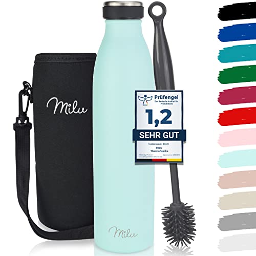 Milu Thermoflasche 350ml 500ml 750ml 1L 1,5L Isolierte Edelstahl Trinkflasche, Thermoskanne Auslaufsichere Isolierflasche doppelwandig für heiße und kalte Getränke, Kohlensäure geeignet (Mint, 500ml) von Milu