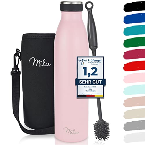 Milu Thermoflasche 350ml 500ml 750ml 1L 1,5L Isolierte Edelstahl Trinkflasche, Thermoskanne Auslaufsichere Isolierflasche doppelwandig für heiße und kalte Getränke, Kohlensäure geeignet (Rosa, 750ml) von Milu