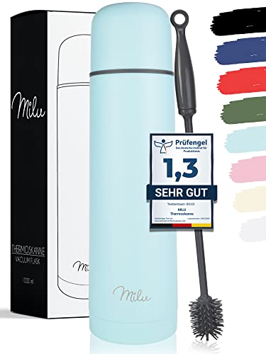 Milu Thermosflasche Thermoskanne Isolierflasche 1L, 750ml, 500ml - Isolierte Edelstahl Trinkflasche, 100% Auslaufsicher, Doppelwandisolierung (Babyblau, 1000 ml) von Milu