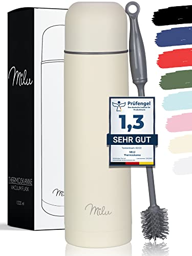 Milu Thermosflasche Thermoskanne Isolierflasche 1L, 750ml, 500ml - Isolierte Edelstahl Trinkflasche, 100% Auslaufsicher, Doppelwandisolierung (Buttercream, 1000 ml) von Milu