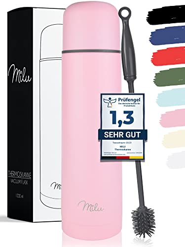 Milu Thermosflasche Thermoskanne Isolierflasche 1L, 750ml, 500ml - Isolierte Edelstahl Trinkflasche, 100% Auslaufsicher, Doppelwandisolierung (Rosa, 1000 ml) von Milu